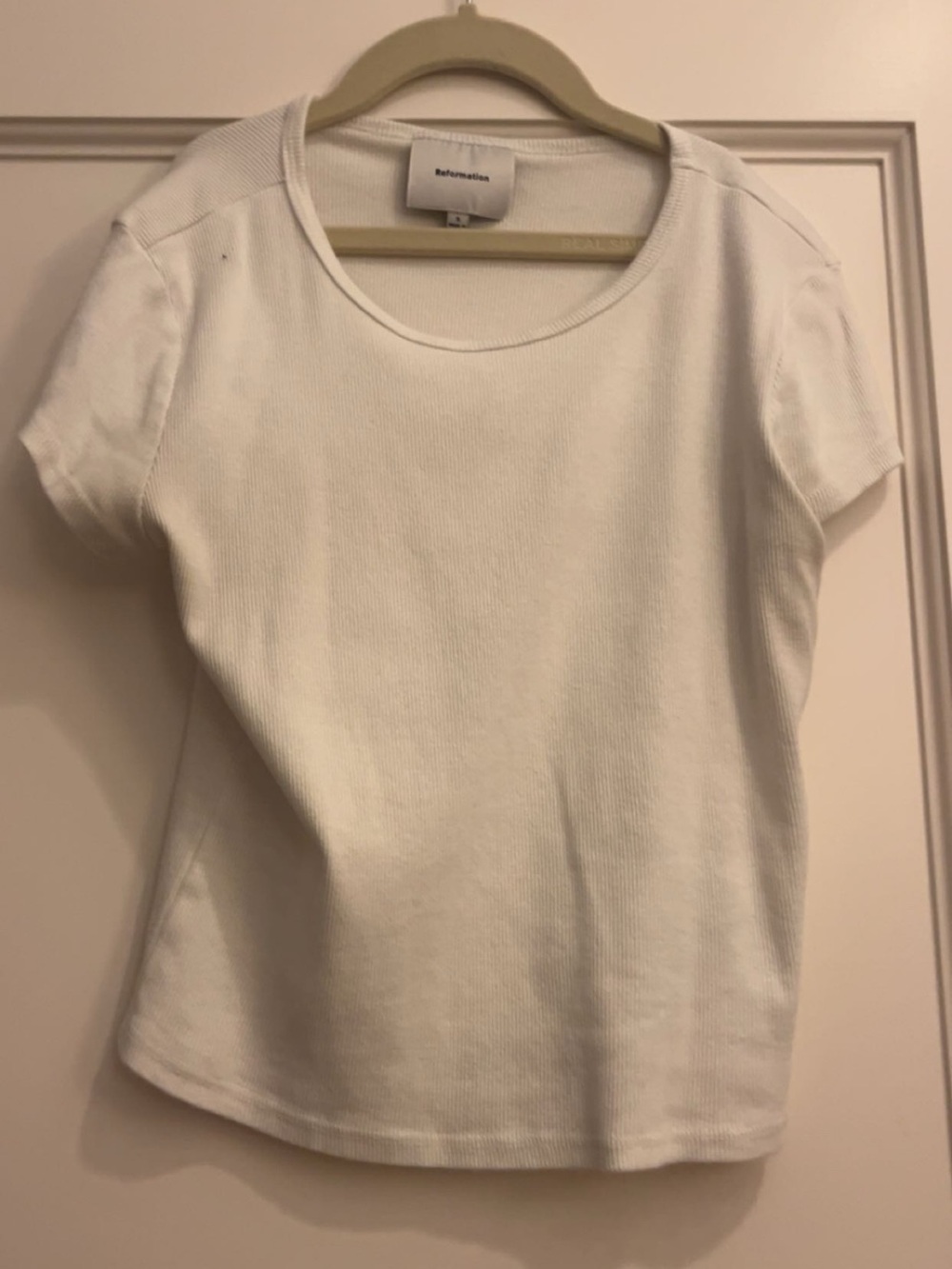 Reformation White Ribbed Crew Neck Tee